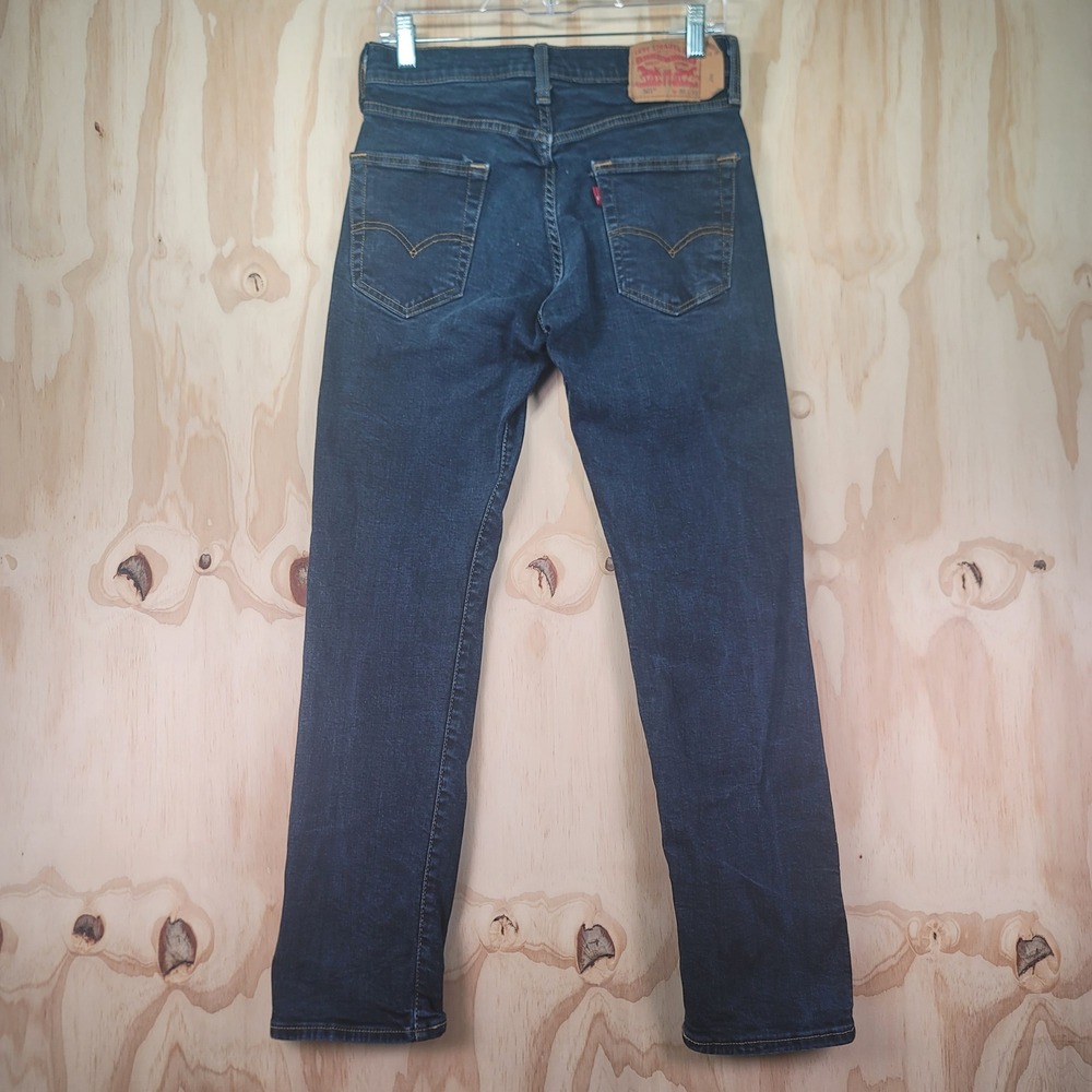 Levis 501 Mens Original Fit Blue Dark Wash Stretch Denim Button Fly Jeans 30x30 - Picture 2 of 12